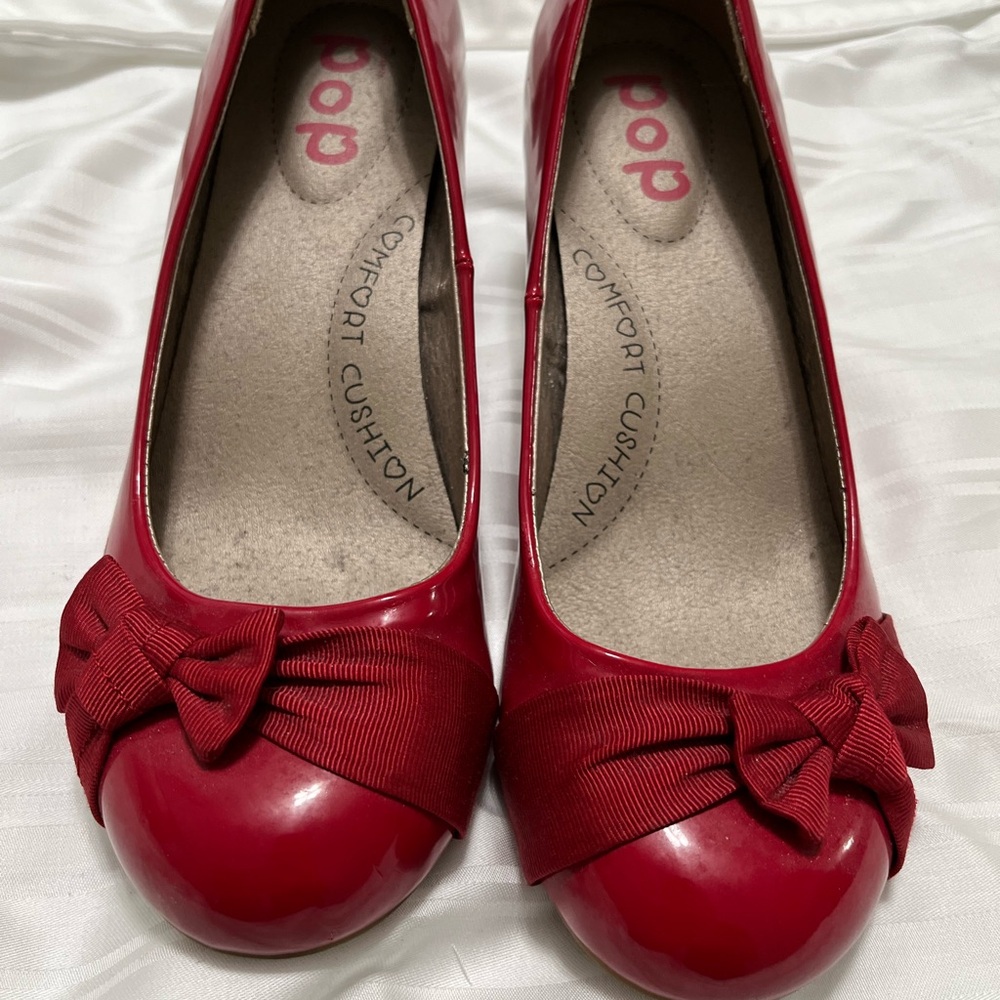 Pop Cherry Red Heels with Bow Accent worn once